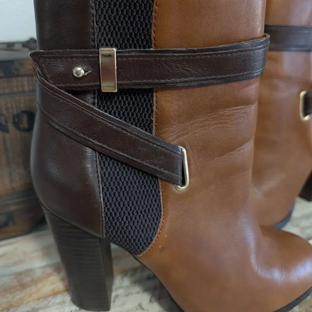 Aldo "Lampley" Two-Tone Congac/Brown Leather Ankle Booties, Size 8 - Picture 3 of 9